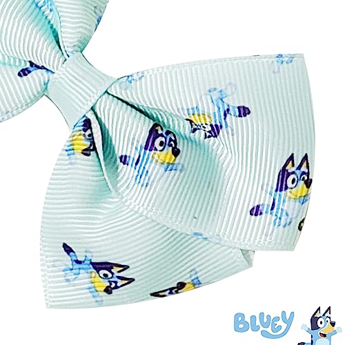 Bluey Kids Hair Bows - Hair Accessories Gift Set - Bluey Hair Bows - 7 Pcs 4 Inch Bow Bundle - Hair Bows for Girls - Different Bluey print on each clip - Alligator Clip - Ages 3 +