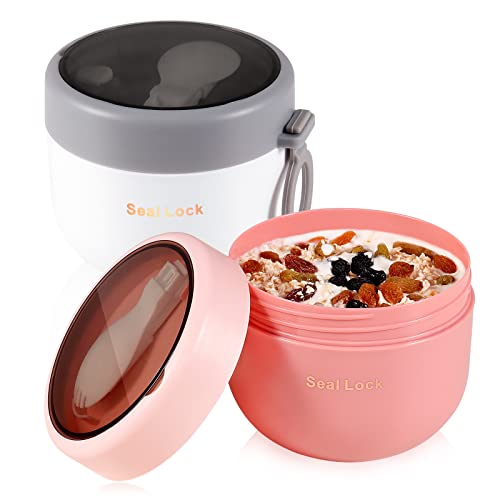 Overnight Oats Containers with Lids, 20oz Portable Overnight Oats Jars with Spoons, Leak-proof Plastic Yogurt Jars, Oatmeal Container for Yogurt Breakfast On The Go Cups, Dessert Snack Containers