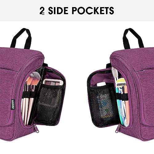 WANDF Hanging Travel Toiletry Bag for Women Men with TSA Approved Quart Size Bag Large Toiletries Cosmetics Makeup Organizer (Purple)