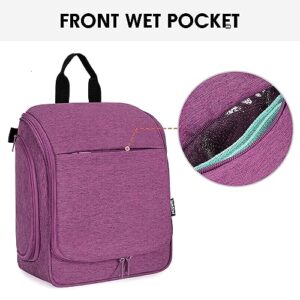 WANDF Hanging Travel Toiletry Bag for Women Men with TSA Approved Quart Size Bag Large Toiletries Cosmetics Makeup Organizer (Purple)