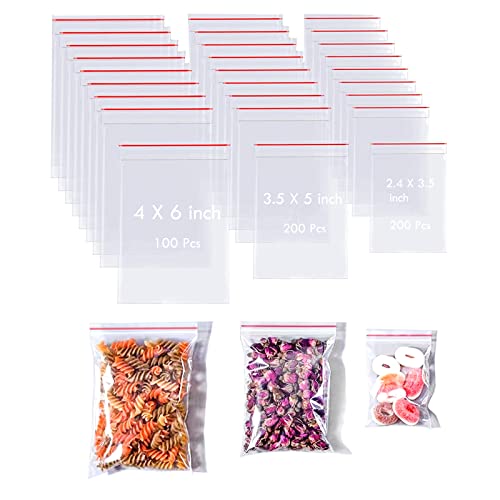 500 Pack Poly Zipper Bags,3 Different Size Small Craft Plastic Bags,Clear Reusable Ziplock Bags Storage for Bead,Jewelry,Candy,2.3x3.5Inch,3.5x5Inch,4x6Inch