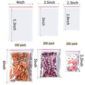 500 Pack Poly Zipper Bags,3 Different Size Small Craft Plastic Bags,Clear Reusable Ziplock Bags Storage for Bead,Jewelry,Candy,2.3x3.5Inch,3.5x5Inch,4x6Inch