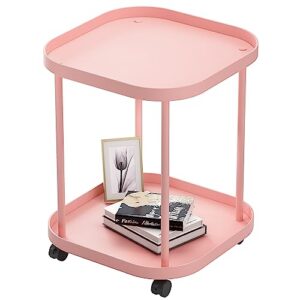 villertech side table with wheels, end table living room plastic mobile sofa side table small night stand bedroom pink