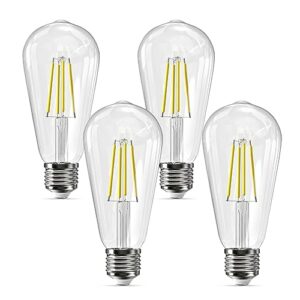 jensense led bulb edison light bulbs dimmable daylight 5000k e26 4w 40 watt equivalent clear glass for pendant light, chandelier, floor lamp replace, 4 pack