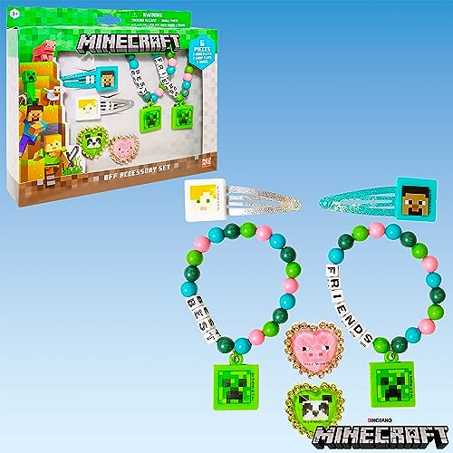 LUV HER Minecraft Girls BFF 6 Piece Toy Jewelry Box Set with 2 Rings, 2 Bead Bracelets and Snap Hair Clips Ages 3+