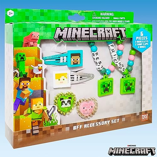 LUV HER Minecraft Girls BFF 6 Piece Toy Jewelry Box Set with 2 Rings, 2 Bead Bracelets and Snap Hair Clips Ages 3+