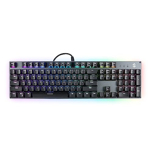 Black Shark Wired Gaming Keyboard, Quiet Red Switch Mechanical Keyboard with RGB Backlit, 104 Keys Full Size with Number Pad, LED Rainbow Light Up Keyboard for Computer PC Desktop