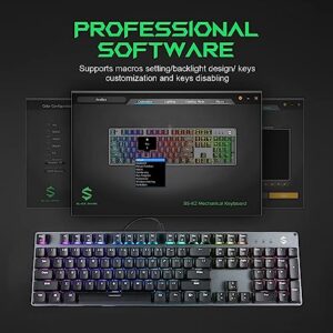 Black Shark Wired Gaming Keyboard, Quiet Red Switch Mechanical Keyboard with RGB Backlit, 104 Keys Full Size with Number Pad, LED Rainbow Light Up Keyboard for Computer PC Desktop