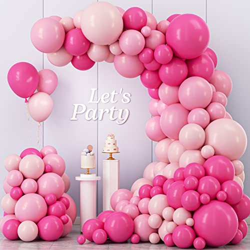 Pink Balloon Garland Arch Kit, Kelfara 109Pcs Hot Pink Latex Pastel Pink Balloon, 18 12 10 5 Inch Latex Balloons for Wedding Birthday Princess Theme Bridal Baby Shower Bridal Shower Party Decorations