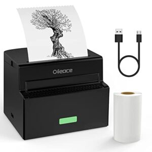 ofeace mini pocket printer, sticker printer, 200dpi inkless thermal printer, wireless bluetooth printer with android ios for retro-style photos/receipts/notes/lists/label/memo/qr codes