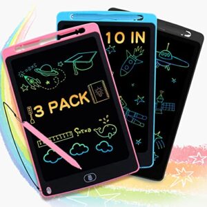 3 pack lcd writing tablet for kids, 10 in doodle board drawing tablet, erasable reusable colorful drawing pad and toddler drawing writing board for 3 4 5 6 girls boys