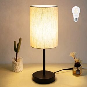 rislg small table lamp for bedroom, bedside lamps for nightstand with wire switch, minimalist modern desk lamps with linen fabric shade for kids room living room office dorm