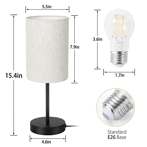 RISLG Small Table Lamp for Bedroom, Bedside Lamps for Nightstand with Wire Switch, Minimalist Modern Desk Lamps with Linen Fabric Shade for Kids Room Living Room Office Dorm