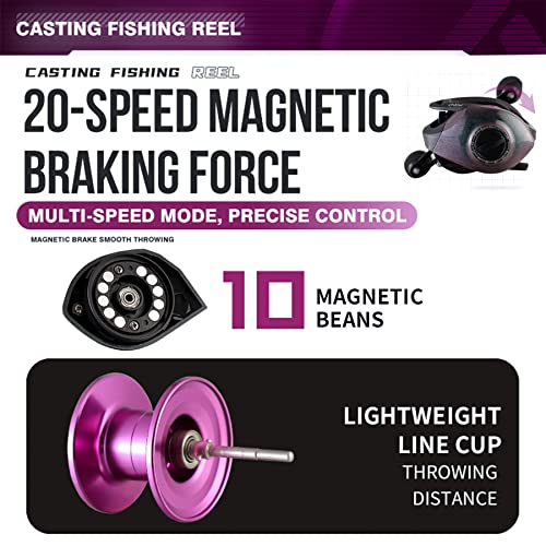 Baitcasting Fishing Reel,Compact Design Metal Body Baitcaster Reel,11LB Drag,20-Speed Magnetic Braking System,Available in 6.5:1 and 8.1:1Conventional Reel for Catfish, Musky (A: Right Hand-8.1:1)