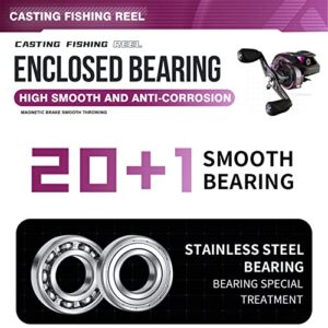 Baitcasting Fishing Reel,Compact Design Metal Body Baitcaster Reel,11LB Drag,20-Speed Magnetic Braking System,Available in 6.5:1 and 8.1:1Conventional Reel for Catfish, Musky (A: Right Hand-8.1:1)