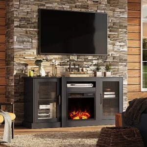 WLIVE Fireplace TV Stand for 65" TV, Entertainment Center with 18 Inch Electric Fireplace, TV Console with Open Shelves for Living Room and Bedroom, Black