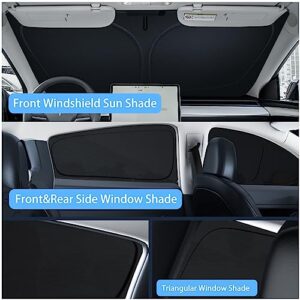 Small Ant for Tesla Model 3 2016-2023 Car Windshield Sun Shade Folding Front Window Sun Shade Cover Heat Protection Visor, 7PCS Set, Silver and Black