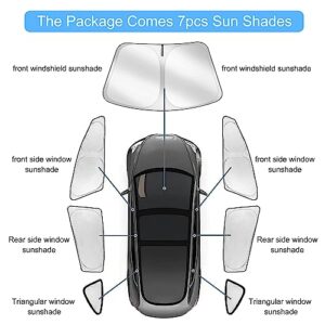 Small Ant for Tesla Model 3 2016-2023 Car Windshield Sun Shade Folding Front Window Sun Shade Cover Heat Protection Visor, 7PCS Set, Silver and Black