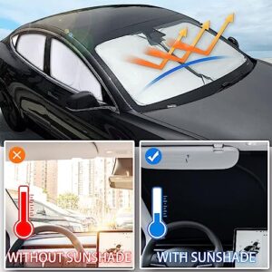 Small Ant for Tesla Model 3 2016-2023 Car Windshield Sun Shade Folding Front Window Sun Shade Cover Heat Protection Visor, 7PCS Set, Silver and Black