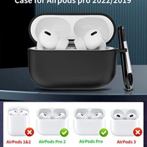 AKIKI [5 in 1] for Airpods Pro Case Cover 2022/2019 with Cleaner kit&Replacement Eartips(XS/S/M/L), Soft Silicone Protective Cover with Keychain and Magnetic Anti-Lost Straps (Black)