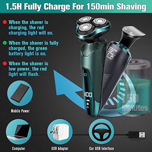 Electric Razor for Men, 2023 Men’s Electric Shavers Rotary LED Display/Waterproof/Rechargeable, Electric Shaver for Men Cordless Floating Head Replaceable Blades Portable Travel Razor Idea Gift