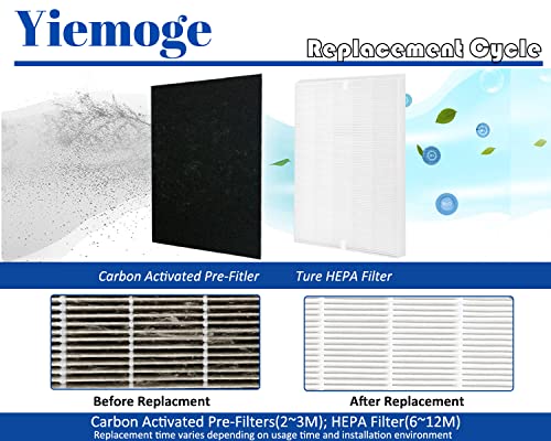 Yiemoge 115115 Replacement filter A: Compatible with winix Plasmawave C535 5300 5300-2 6300 6300-2 AM90 P300 Air Purifier - 2 TURE HPEA filter + 8 Pre-Filters