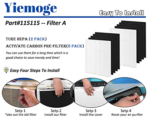 Yiemoge 115115 Replacement filter A: Compatible with winix Plasmawave C535 5300 5300-2 6300 6300-2 AM90 P300 Air Purifier - 2 TURE HPEA filter + 8 Pre-Filters