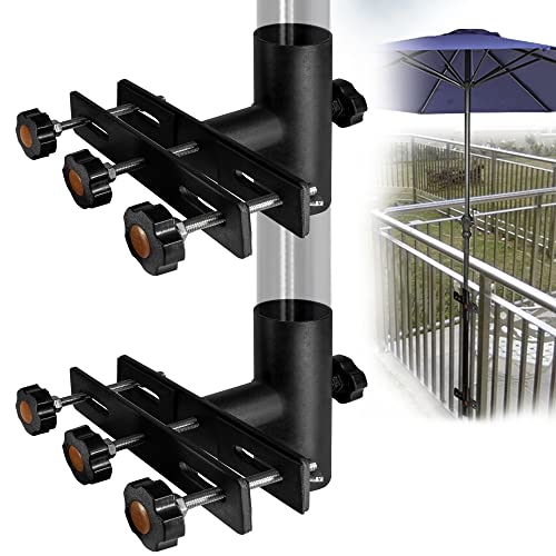 Vinazone Patio Umbrella Holder, Heavy Duty Deck Umbrella Mount, Umbrella Holder for Deck Railing, Deck Mount Umbrella Holder, Umbrella Deck Mount, Umbrella Clamp for Fence, Railing, Deck- Set1 -Black