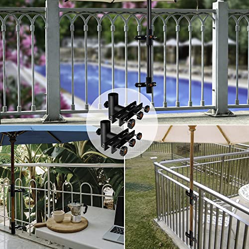 Vinazone Patio Umbrella Holder, Heavy Duty Deck Umbrella Mount, Umbrella Holder for Deck Railing, Deck Mount Umbrella Holder, Umbrella Deck Mount, Umbrella Clamp for Fence, Railing, Deck- Set1 -Black