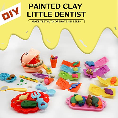 GOVOY Play Clay Dough Dentist Set Doctor Drill and Fill Dentist Toy Smile Dentist Kit Pretend Play Set 53pcs for Kids 3 Years Old and UP