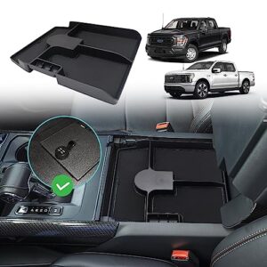 bestevmod for f150& lightning center console organizer,insert center console safe box tray only fit installed oem safe box vault compatible with 2021-2023 ford f150 f-150 lightning accessories (black)