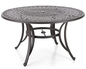 sophia & william 6-person round cast aluminium outdoor dining table, patio bistro table with 2.2" umbrella hole for porch backyard, bronze