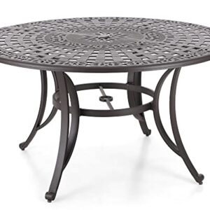 Sophia & William 6-Person Round Cast Aluminium Outdoor Dining Table, Patio Bistro Table with 2.2" Umbrella Hole for Porch Backyard, Bronze