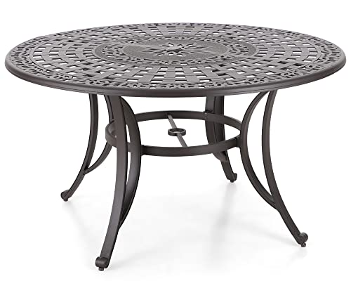 Sophia & William 6-Person Round Cast Aluminium Outdoor Dining Table, Patio Bistro Table with 2.2" Umbrella Hole for Porch Backyard, Bronze