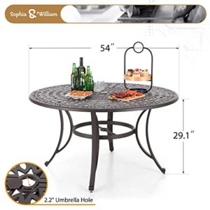 Sophia & William 6-Person Round Cast Aluminium Outdoor Dining Table, Patio Bistro Table with 2.2" Umbrella Hole for Porch Backyard, Bronze