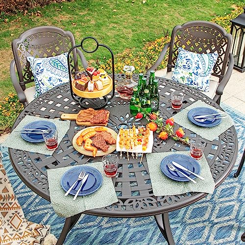 Sophia & William 6-Person Round Cast Aluminium Outdoor Dining Table, Patio Bistro Table with 2.2" Umbrella Hole for Porch Backyard, Bronze