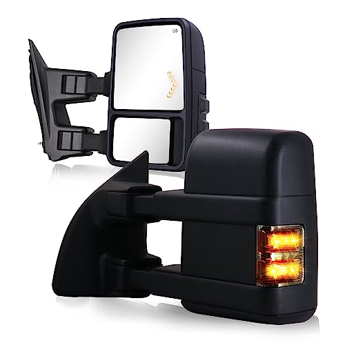 SIZIOM Towing Mirrors for 1999-2016 F250 F350 F450 F550 Super Duty, Turn Signal Light Arrow Light (Smoke Lens)