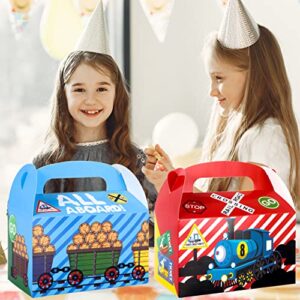 24pcs Railroad Train Crossing Party Gift Treat Boxes Railway Train Theme Party Favors Steam Train Goodie Candy Boxes for Kids Baby Shower Decorations Birthday Party Supplies