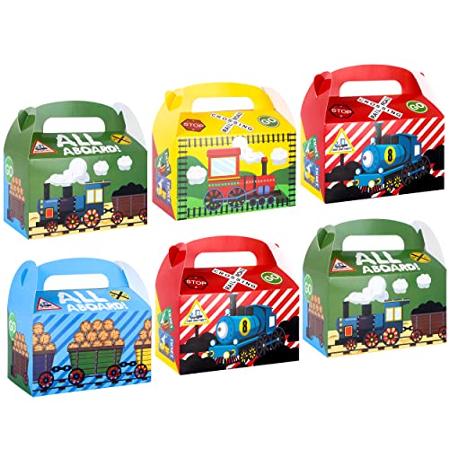 24pcs Railroad Train Crossing Party Gift Treat Boxes Railway Train Theme Party Favors Steam Train Goodie Candy Boxes for Kids Baby Shower Decorations Birthday Party Supplies