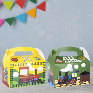 24pcs Railroad Train Crossing Party Gift Treat Boxes Railway Train Theme Party Favors Steam Train Goodie Candy Boxes for Kids Baby Shower Decorations Birthday Party Supplies