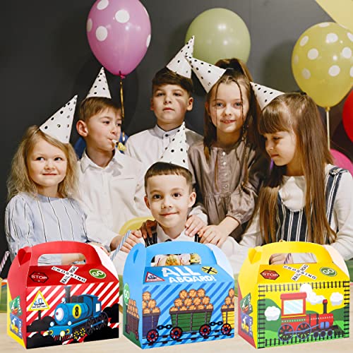 24pcs Railroad Train Crossing Party Gift Treat Boxes Railway Train Theme Party Favors Steam Train Goodie Candy Boxes for Kids Baby Shower Decorations Birthday Party Supplies