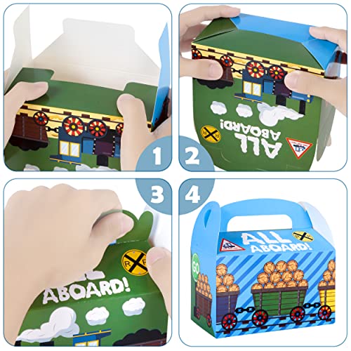 24pcs Railroad Train Crossing Party Gift Treat Boxes Railway Train Theme Party Favors Steam Train Goodie Candy Boxes for Kids Baby Shower Decorations Birthday Party Supplies