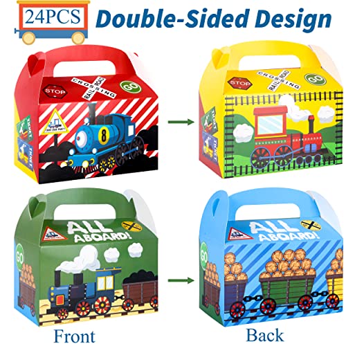 24pcs Railroad Train Crossing Party Gift Treat Boxes Railway Train Theme Party Favors Steam Train Goodie Candy Boxes for Kids Baby Shower Decorations Birthday Party Supplies