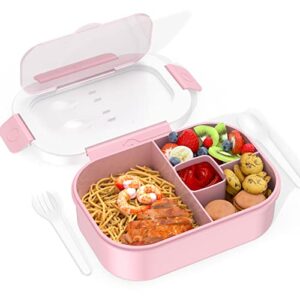 rgnein bento box adult lunch box, 1300 ml 4-compartment bento lunch box for kids, no bpa, lunch containers for adults come with fork and spoon, leak proof, microwaveable, dishwasherable (pk)
