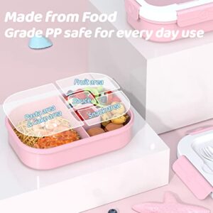 RGNEIN Bento Box Adult Lunch Box, 1300 ML 4-Compartment Bento Lunch Box for Kids, No BPA, Lunch Containers for Adults Come with Fork and Spoon, Leak Proof, Microwaveable, Dishwasherable (PK)