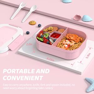 RGNEIN Bento Box Adult Lunch Box, 1300 ML 4-Compartment Bento Lunch Box for Kids, No BPA, Lunch Containers for Adults Come with Fork and Spoon, Leak Proof, Microwaveable, Dishwasherable (PK)