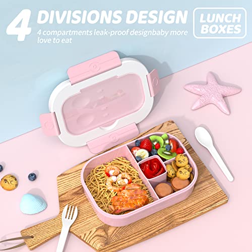 RGNEIN Bento Box Adult Lunch Box, 1300 ML 4-Compartment Bento Lunch Box for Kids, No BPA, Lunch Containers for Adults Come with Fork and Spoon, Leak Proof, Microwaveable, Dishwasherable (PK)