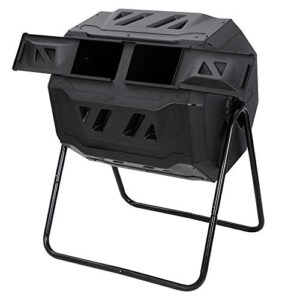 homgarden compost bin from bpa free material for garden and outdoor, 43 gallon dual chamber rotating tumbling composter with sliding door, black
