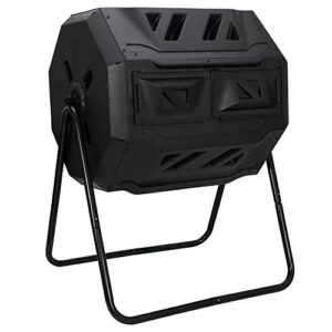 HomGarden Compost Bin from BPA Free Material for Garden and Outdoor, 43 Gallon Dual Chamber Rotating Tumbling Composter with Sliding Door, Black