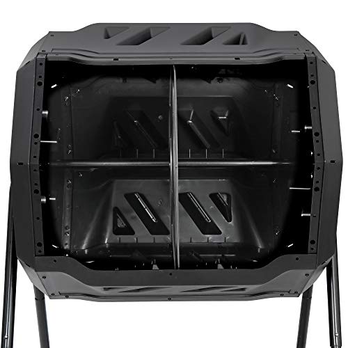 HomGarden Compost Bin from BPA Free Material for Garden and Outdoor, 43 Gallon Dual Chamber Rotating Tumbling Composter with Sliding Door, Black